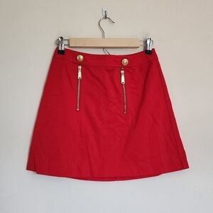 Express Red A-Line School Girl Skirt with Gold Zip & Button Detail size 2